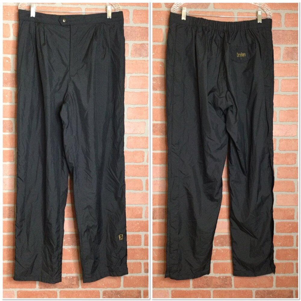 Vintage FootJoy DryJoys Black Waterproof Golf Rain Pants Mens XL Zip Snap Sides